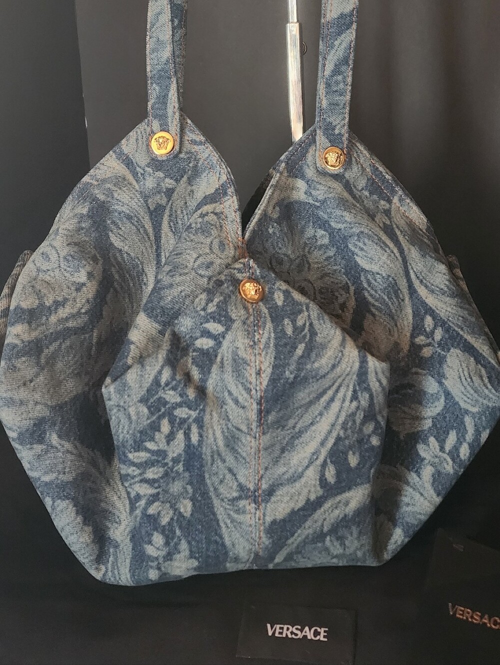 NWT Versace Protea Barocco Denim Tote Bag